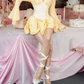 Cute V Neck Homecoming Dress Yellow Long Sleeve A-Line Birthday Dress D0149