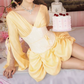 Cute V Neck Homecoming Dress Yellow Long Sleeve A-Line Birthday Dress D0149