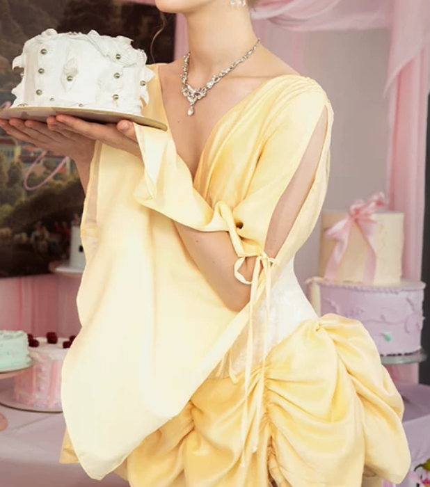 Cute V Neck Homecoming Dress Yellow Long Sleeve A-Line Birthday Dress D0149