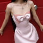 Alluring Spaghetti Straps Homecoming Dress Pink Bow Beading A-Line Birthday Dress D0151