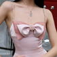 Alluring Spaghetti Straps Homecoming Dress Pink Bow Beading A-Line Birthday Dress D0151