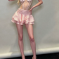 Cute Halter Neck Mini Dress Pink Party Outfit Ruffled A-Line Short Dress D0154