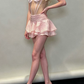 Cute Halter Neck Mini Dress Pink Party Outfit Ruffled A-Line Short Dress D0154