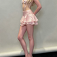 Cute Halter Neck Mini Dress Pink Party Outfit Ruffled A-Line Short Dress D0154