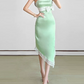 Chic Spaghetti Straps Summer Dress Green Bow Lace Sheath Midi Dress D0155