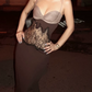 Classical Spaghetti Straps Summer Dress Brown Lace Sheath Midi Dress D0161
