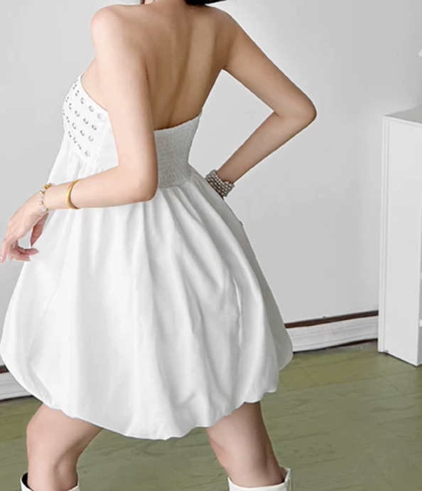 Mini robe de soirée en satin, sans bretelles, sans manches, ligne a, simple, C899