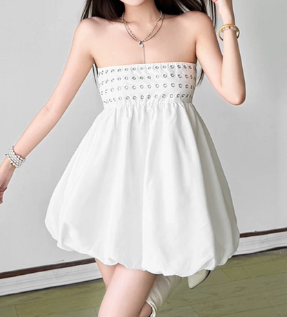 Mini robe de soirée en satin, sans bretelles, sans manches, ligne a, simple, C899