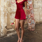 Mini robe de soirée en satin, sans bretelles, sans manches, ligne a, simple, C899