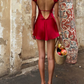 Mini robe de soirée en satin, sans bretelles, sans manches, ligne a, simple, C899