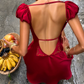 Mini robe de soirée en satin, sans bretelles, sans manches, ligne a, simple, C899