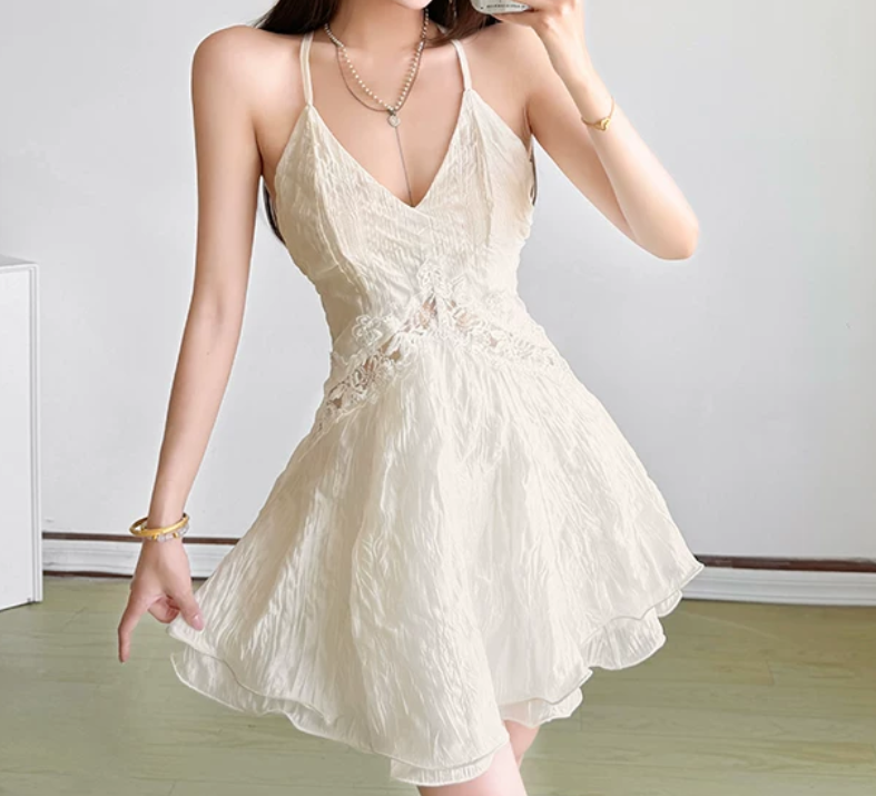 Robe courte d'été pour femme, style français, collection 2026, référence C8003
