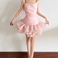 Mini robe de soirée en satin, sans bretelles, sans manches, ligne a, simple, C899
