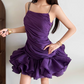 Mini robe de soirée en satin, sans bretelles, sans manches, ligne a, simple, C899