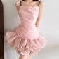 Mini robe de soirée en satin, sans bretelles, sans manches, ligne a, simple, C899