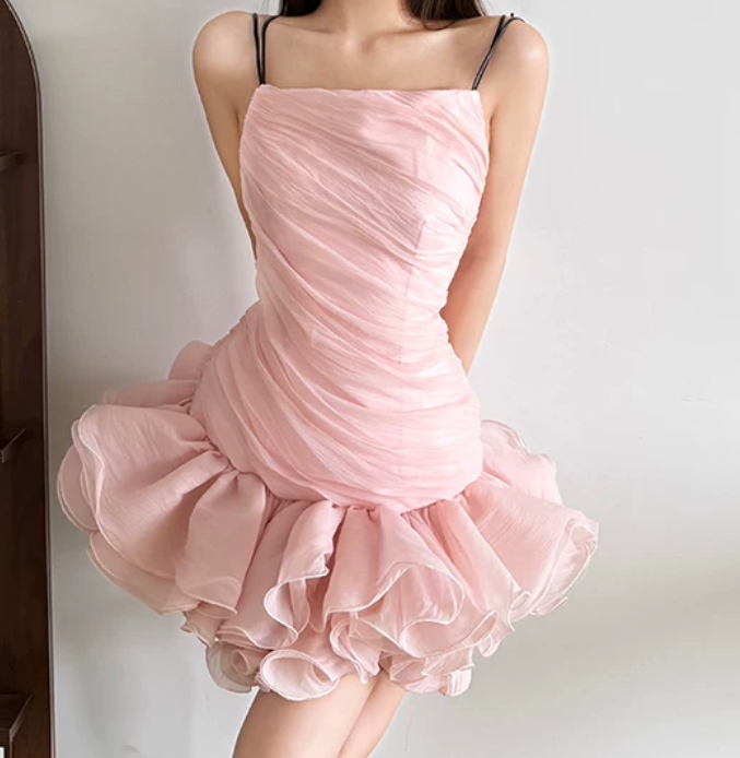 Mini robe de soirée en satin, sans bretelles, sans manches, ligne a, simple, C899