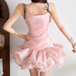 Mini robe de soirée en satin, sans bretelles, sans manches, ligne a, simple, C899