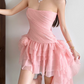 Mini robe de soirée en satin, sans bretelles, sans manches, ligne a, simple, C899