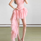 Mini robe de soirée en satin, sans bretelles, sans manches, ligne a, simple, C899