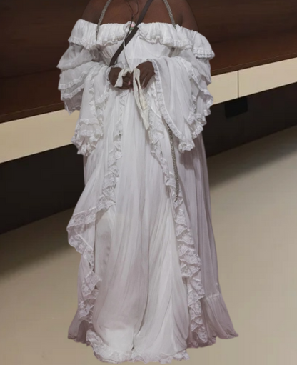Robe de bal de princesse bustier à volants en satin long, robe de soirée C8117