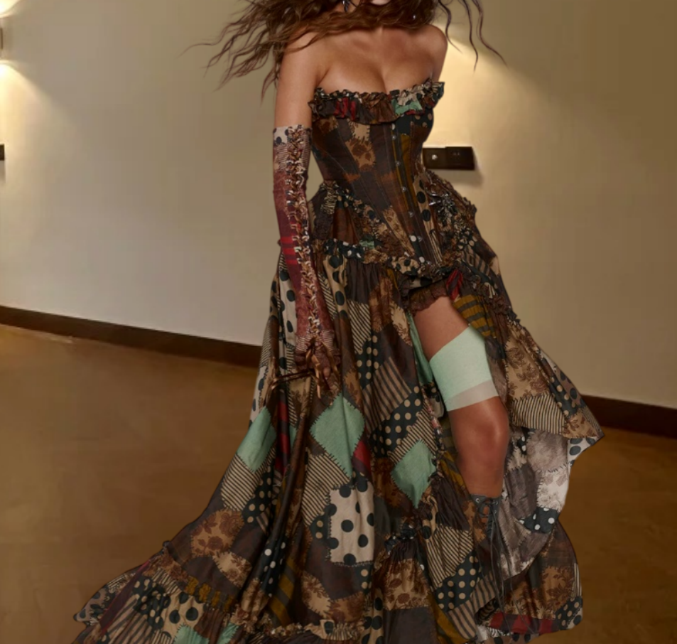 Robe de bal de princesse bustier à volants en satin long, robe de soirée C8117