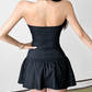 Playful Strapless Mini Dress Black A-Line Short Dress D0193