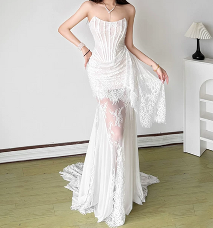 Classical Strapless Wedding Dresses Lace Mermaid Bridal Dress D0195
