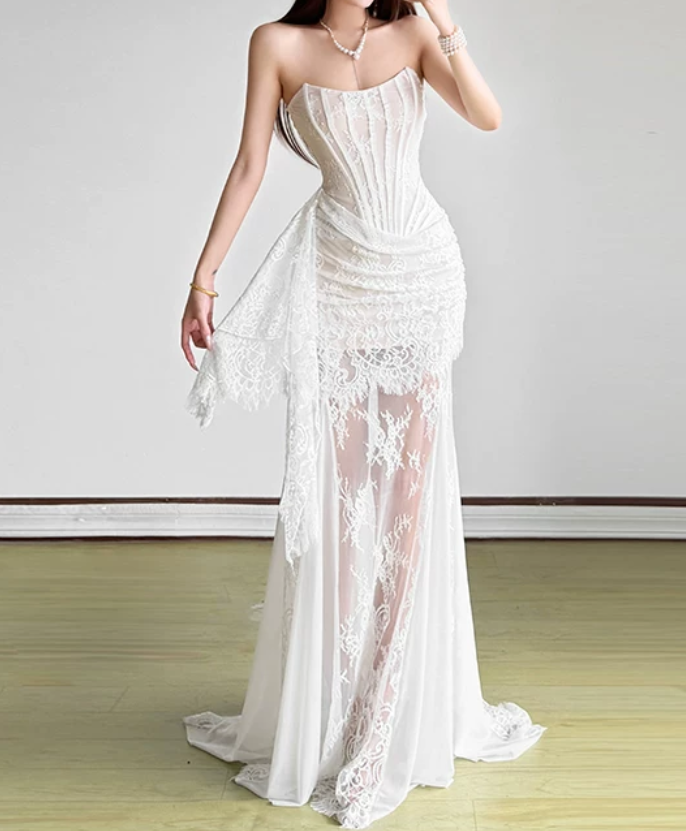 Classical Strapless Wedding Dresses Lace Mermaid Bridal Dress D0195