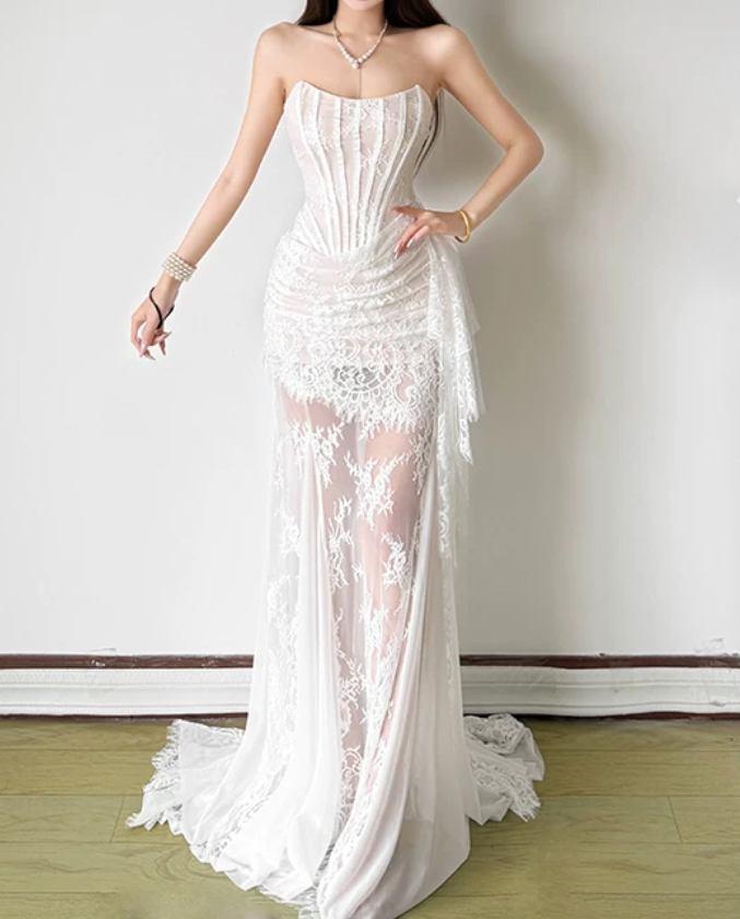 Classical Strapless Wedding Dresses Lace Mermaid Bridal Dress D0195
