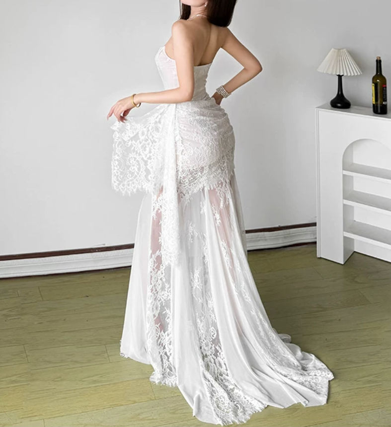 Classical Strapless Wedding Dresses Lace Mermaid Bridal Dress D0195