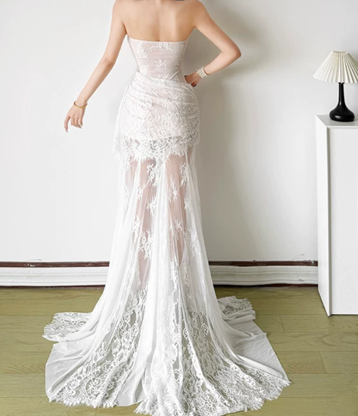 Classical Strapless Wedding Dresses Lace Mermaid Bridal Dress D0195