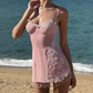 Cute Spaghetti Straps Homecoming Dress Pink Appliques Tassel Sheath Birthday Dress D0196
