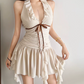 Trendy Halter Neck Mini Dress Ruffled A-Line Short Dress D0198