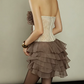 Vintage Strapless Brown Mini Dress Lace Ruffles A-Line Short Dress D0199
