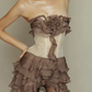 Vintage Strapless Brown Mini Dress Lace Ruffles A-Line Short Dress D0199