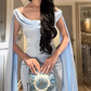 Chic Off The Shoulder Prom Dress Blue Satin Mermaid Evening Dress D0200