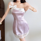 Cute One Shoulder Homecoming Dress Purple Bow Lace Sheath Birthday Dress D0201