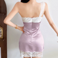 Cute One Shoulder Homecoming Dress Purple Bow Lace Sheath Birthday Dress D0201
