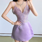 Glittering Spaghetti Straps Homecoming Dress Purple Sequins A-Line Birthday Dress D0202