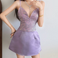 Glittering Spaghetti Straps Homecoming Dress Purple Sequins A-Line Birthday Dress D0202