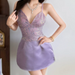Glittering Spaghetti Straps Homecoming Dress Purple Sequins A-Line Birthday Dress D0202