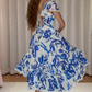 Vintage Square Neck Prom Dress Blue A-Line Evening Dress D0208