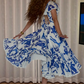 Vintage Square Neck Prom Dress Blue A-Line Evening Dress D0208