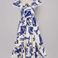 Vintage Square Neck Prom Dress Blue A-Line Evening Dress D0208