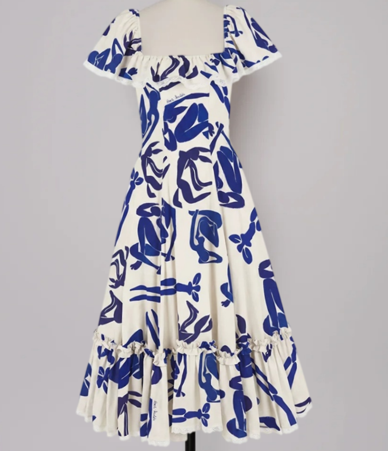 Vintage Square Neck Prom Dress Blue A-Line Evening Dress D0208