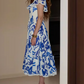 Vintage Square Neck Prom Dress Blue A-Line Evening Dress D0208