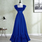 Flowy Square Neck Prom Dress Blue Lace A-Line Evening Dress D0210