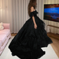 Glam Off The Shoulder Prom Dress Black Ruffles A-Line Evening Dress D0215