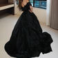 Glam Off The Shoulder Prom Dress Black Ruffles A-Line Evening Dress D0215