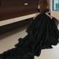 Glam Off The Shoulder Prom Dress Black Ruffles A-Line Evening Dress D0215